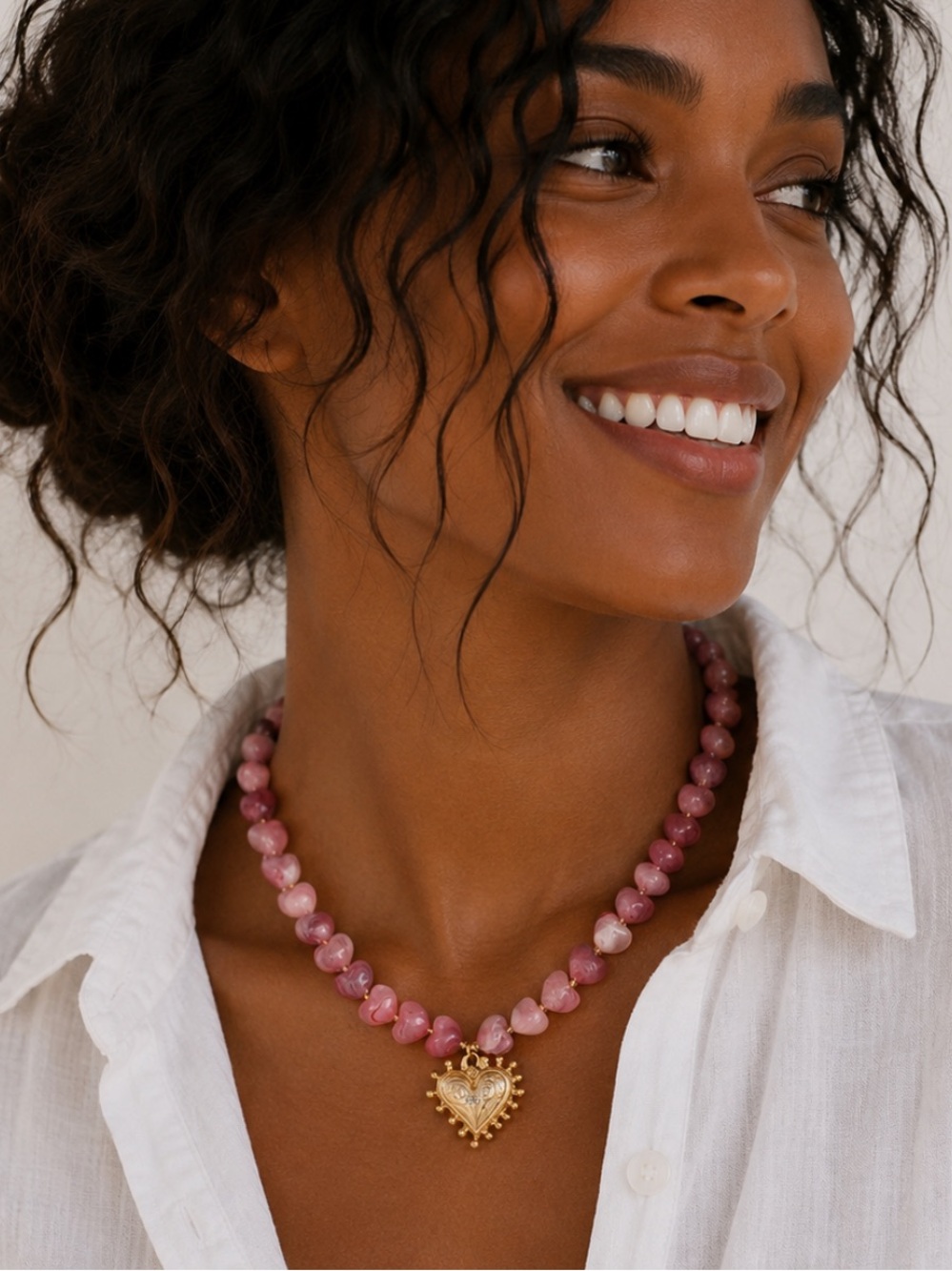 New! Preppy Pink Heart Beaded Gold Heart Dopamine Necklace NWOT 2019
